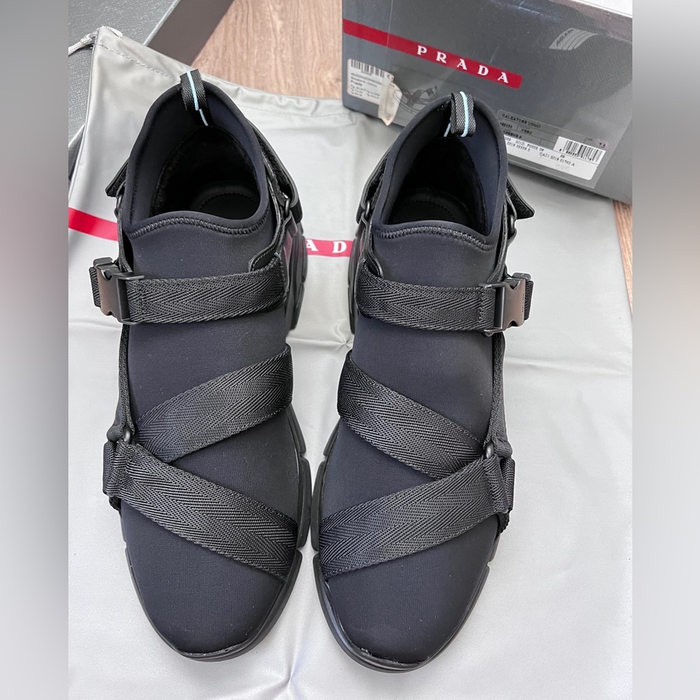 NIB Prada Mens Neoprene Uomo Sneaker black size 7.5/41.5 - Picture 6 of 9